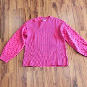 Cece Hot Pink Bubble Puff Sleeve Sweater